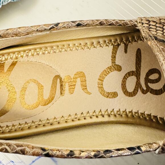 Sam Edelman Shoes Women 7 Brown Leather Loraine Horsebit Loafer Snake Print Flat - Picture 11 of 13